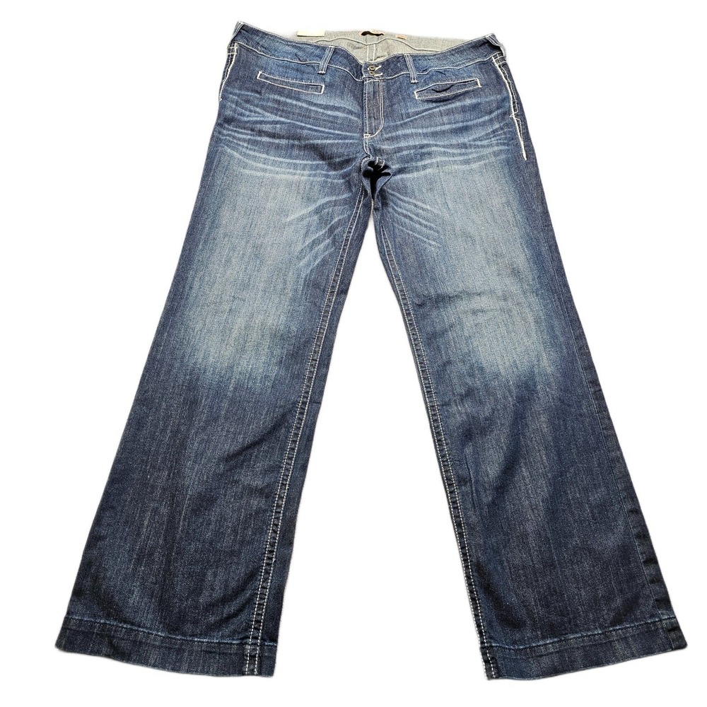 NWT Ariat Mid Rise Trouser Jeans Womens 24WL Blue Denim Stretch Faded Wide Leg